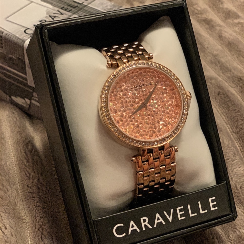 Caravelle by Bulova Crystal Accent Rose-Tone Watch